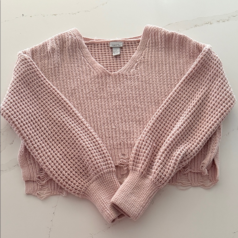 Forever 21 Blush V-Neck Waffle Sweater